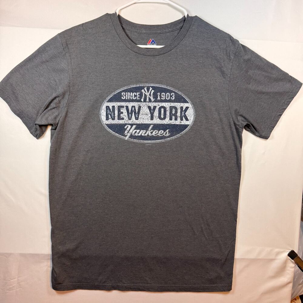 Majestic New York Yankees Since 1903 Graphic T Shirt Mens Gray Size Large